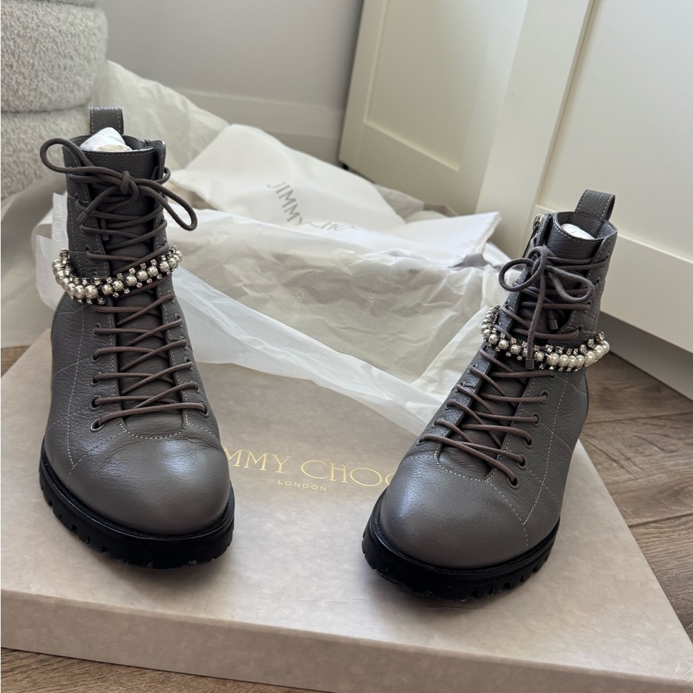 Jimmy Choo Cruz boot in gray. Size 38 1/2.